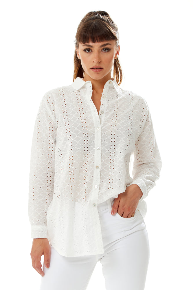 Divine Grace White Long Sleeve Broderie shirt