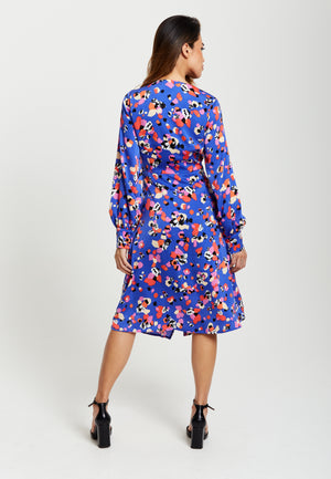 Liquorish Multicolour Abstract Dot Print Midi Wrap Dress In Blue