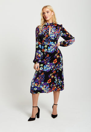 Liquorish Speckle Floral Print Midi Dress