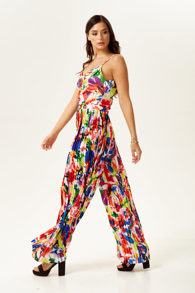 Liquorish Pleated Wide Leg Trousers In Abstract Floral Print