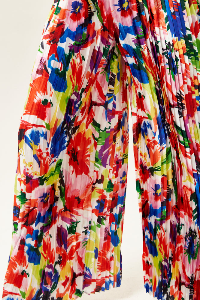 Liquorish Pleated Wide Leg Trousers In Abstract Floral Print