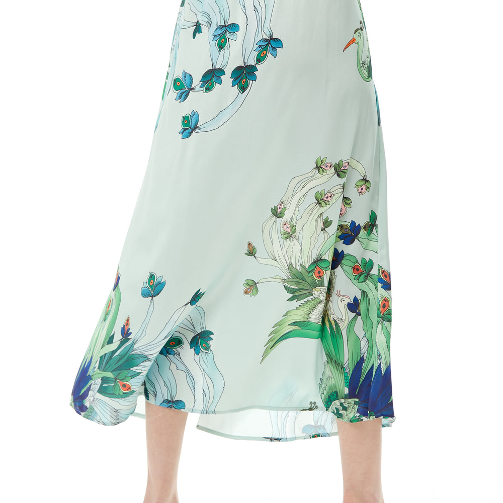 
                  
                    Liquorish Mint Green Bird and Floral Print Midi Skirt with Side Slit
                  
                