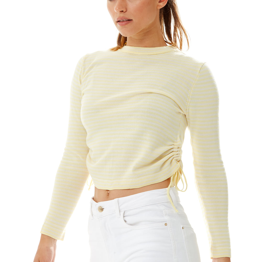 
                  
                    Liquorish Top in Yellow and White Stripes with Long Sleeves
                  
                