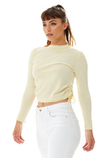 Liquorish Top in Yellow and White Stripes with Long Sleeves