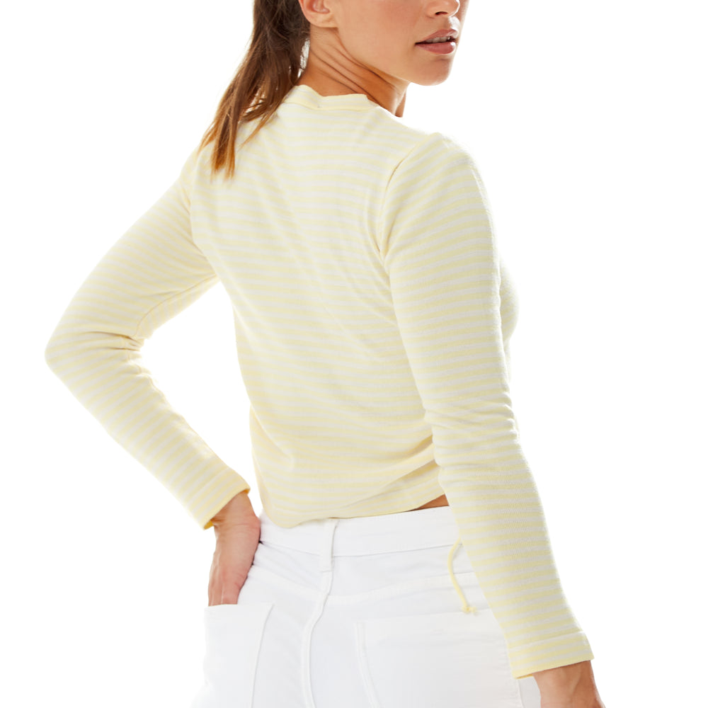 
                  
                    Liquorish Top in Yellow and White Stripes with Long Sleeves
                  
                