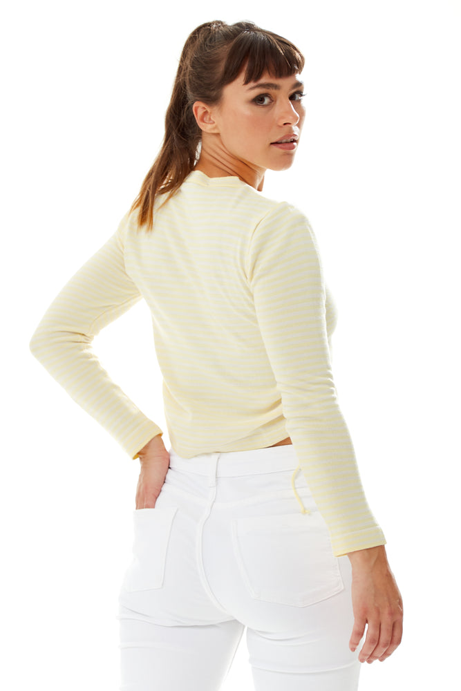 Liquorish Top in Yellow and White Stripes with Long Sleeves
