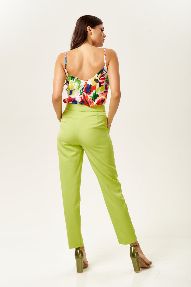 
                  
                    Women's High-Rise Fluo Green Straight Fit Trousers with Pockets - True to Size, 100% Polyester, Liquorish
                  
                