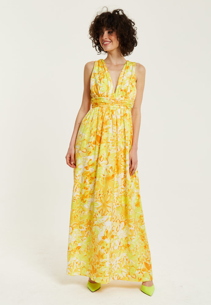 Yellow v neck maxi dress Clearance