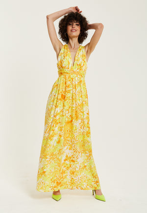 Yellow v neck maxi dress Clearance