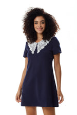 Liquorish Navy Mini Dress with Lace Collar