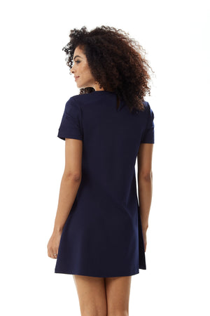 Liquorish Navy Mini Dress with Lace Collar