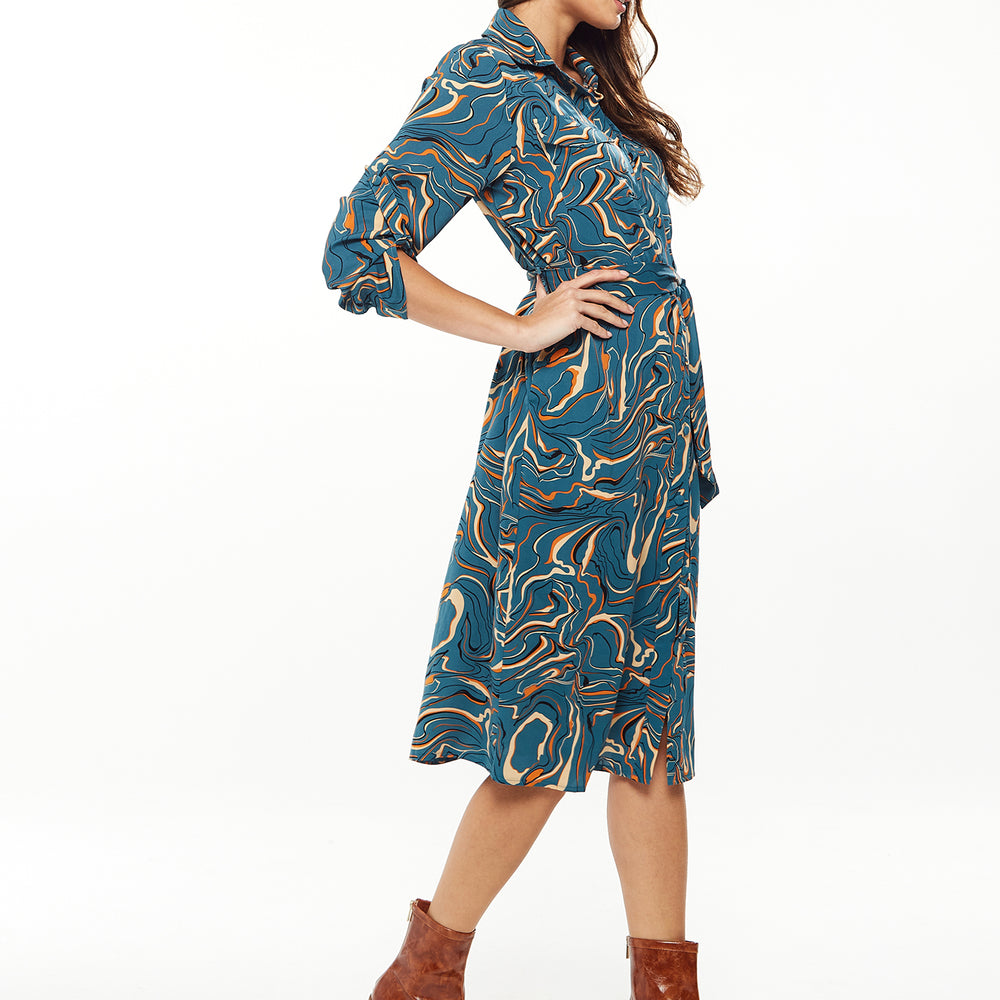 
                  
                    Women's Midi Dress with Long Sleeves in Green - Scribble Print Design by Liquorish
                  
                