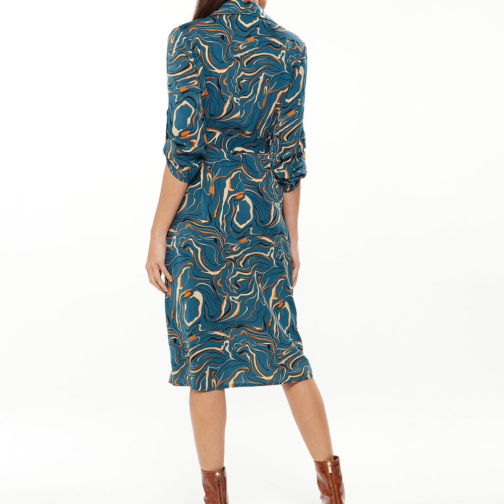 
                  
                    Women's Midi Dress with Long Sleeves in Green - Scribble Print Design by Liquorish
                  
                