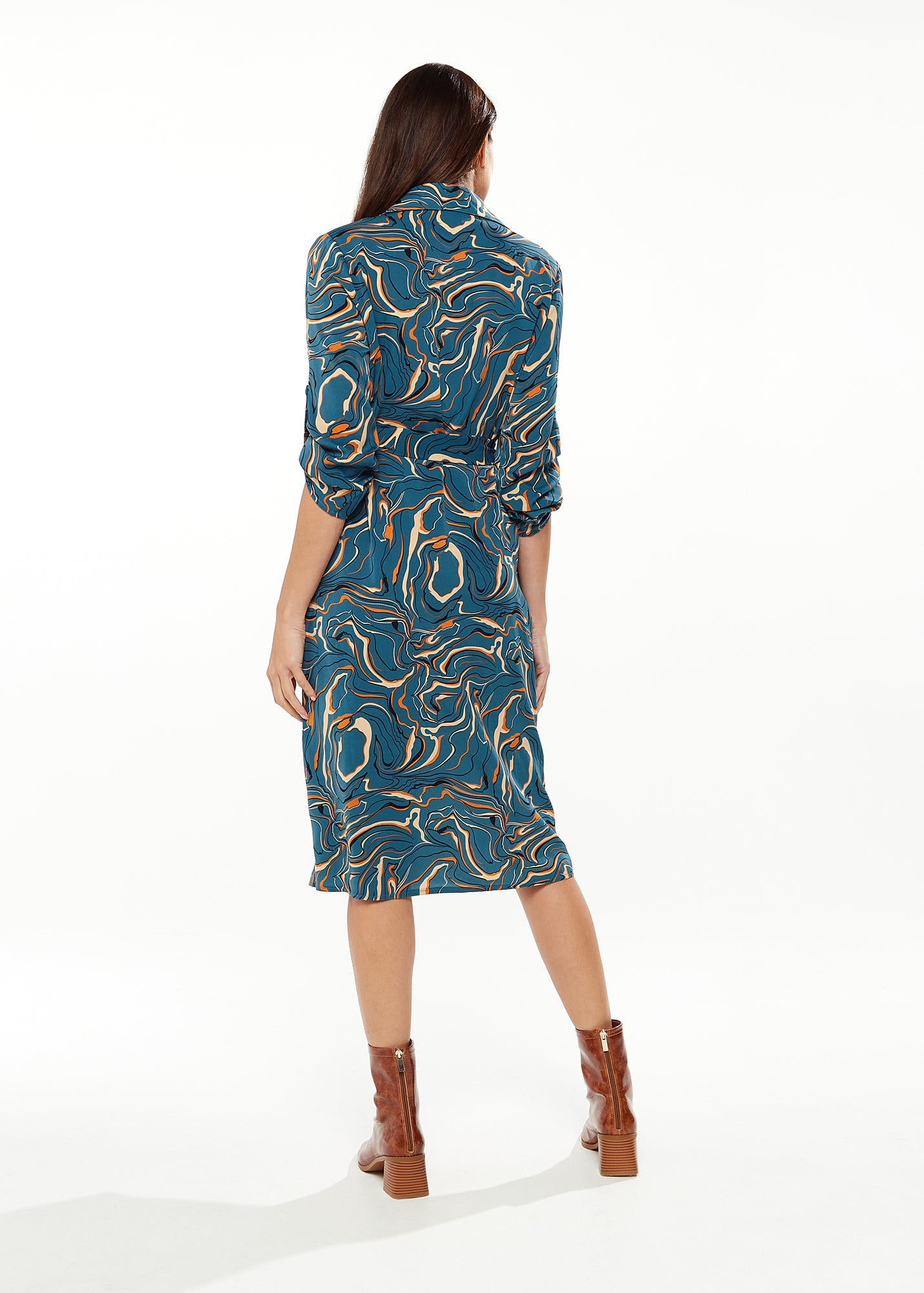 
                  
                    Women's Midi Dress with Long Sleeves in Green - Scribble Print Design by Liquorish
                  
                