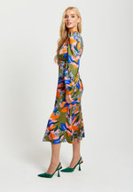 Liquorish Abstract Leaf Print Midi Dress In Olive