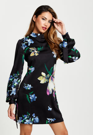 Liquorish Elegant Floral Print A-line Mini Dress