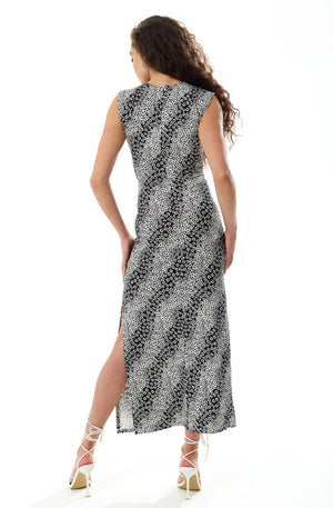 Liquorish Black and White Floral Jersey Maxi Dress with Cut out details