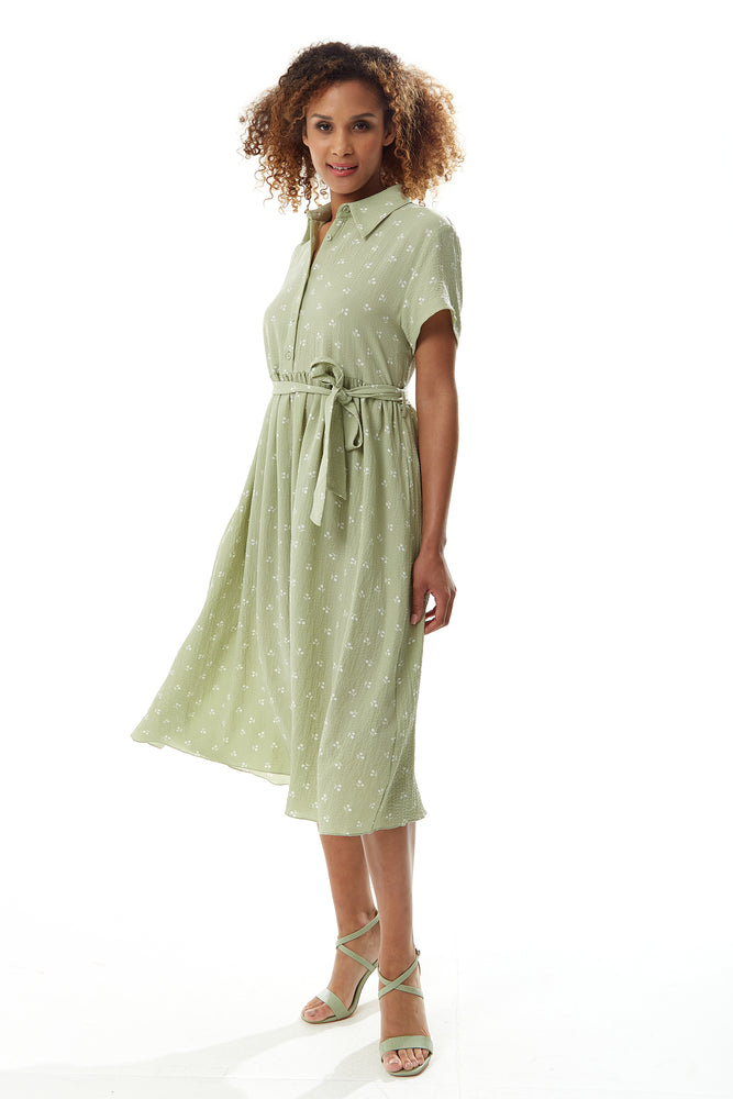 Liquorish Sage Green Cherry Print Midi Dress