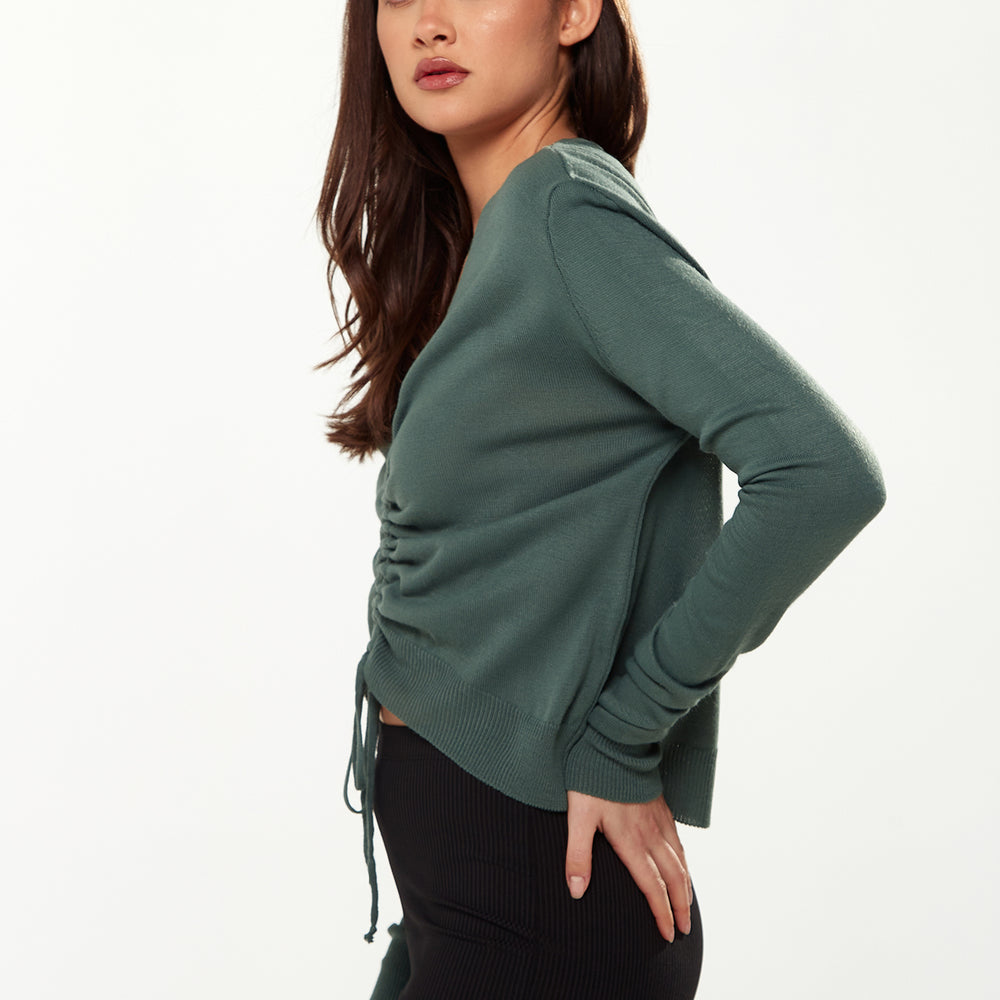 
                  
                    Liquorish V-Neck Top with Ruching Detail in Green
                  
                