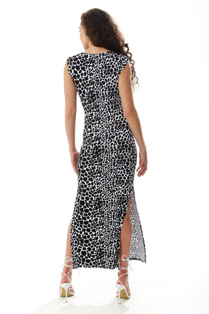 Liquorish Black and White Giraffe Print Maxi Dress with Cut out details