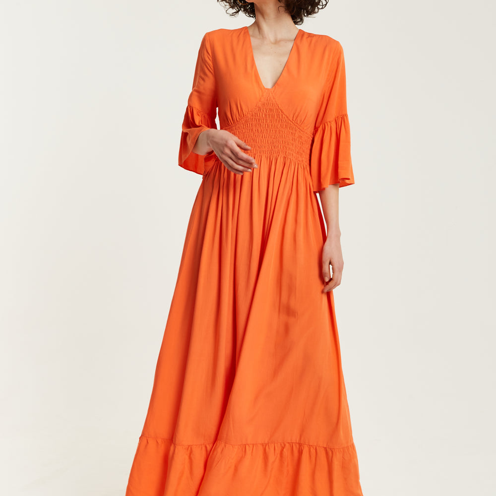
                  
                    Liquorish Orange Maxi Dress With Frill Sleeves
                  
                