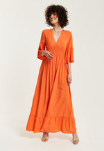 Liquorish Orange Maxi Dress With Frill Sleeves