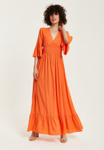 Liquorish Orange Maxi Dress With Frill Sleeves