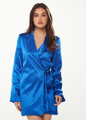 Exclusive Liquorish Satin Blazer Wrap Dress