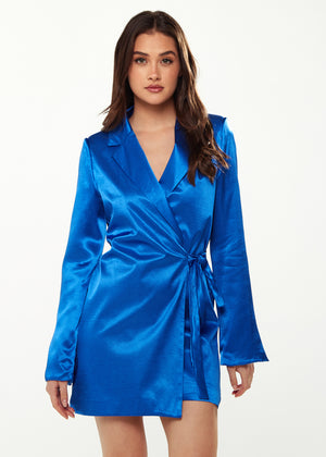 Exclusive Liquorish Satin Blazer Wrap Dress