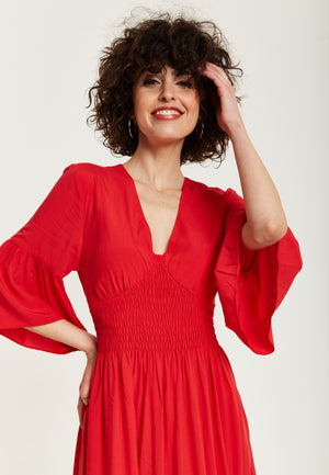 Liquorish Red Maxi Dress With Frill Sleeves