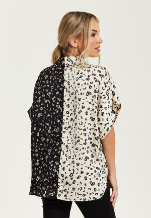 Liquorish Monochrome Heart Print Shirt With Short Sleeves