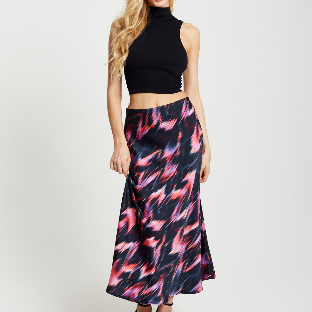 
                  
                    Liquorish Abstract Ikat Print Midi Skirt In Black And Pink
                  
                