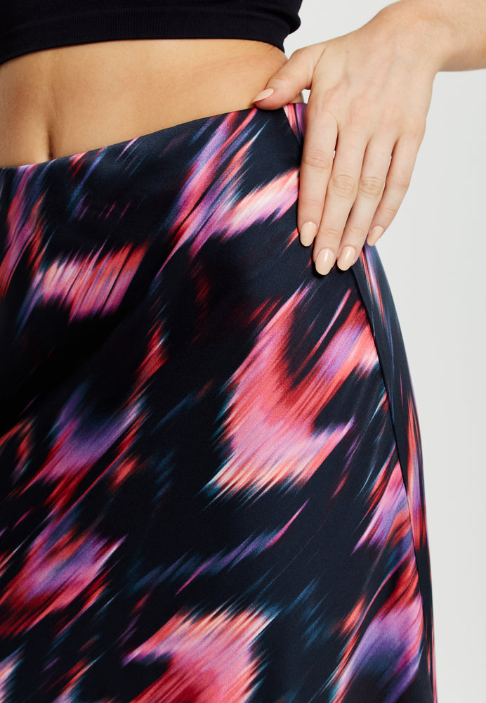 Liquorish Abstract Ikat Print Midi Skirt In Black And Pink