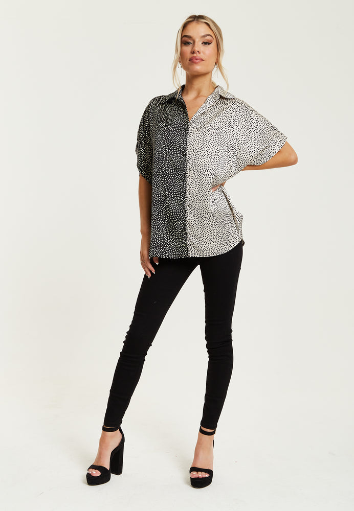 Liquorish Monochrome Polka Dot Print Shirt With Short Sleeves