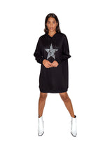 Liquorish Star Print Oversized Loungewear Hoodie Dress in Black
