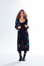 Liquorish Cosmic Pattern Open Front Cardigan In Black, Turquoise & Orange