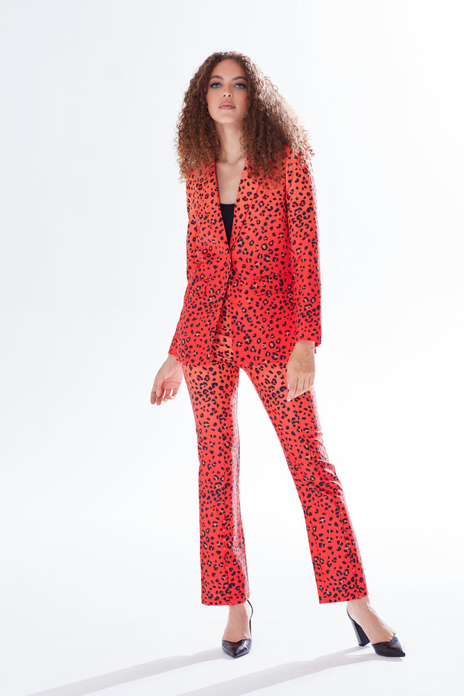 Liquorish Leopard Print Ombre Suit Blazer In Orange