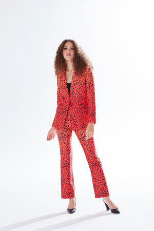 Liquorish Leopard Print Ombre Suit Trousers In Red, Orange And Black