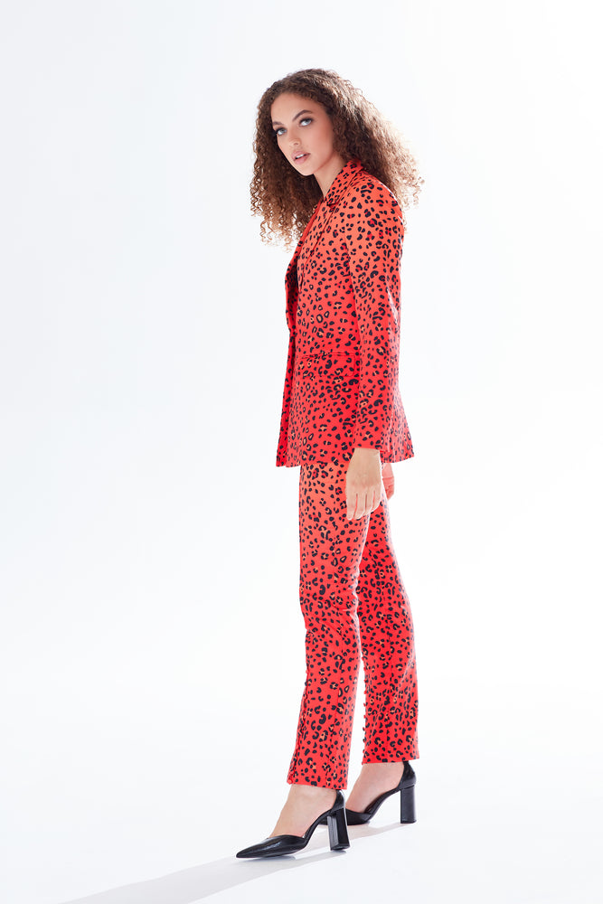 Liquorish Leopard Print Ombre Suit Blazer In Orange