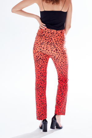 Liquorish Leopard Print Ombre Suit Trousers In Red, Orange And Black