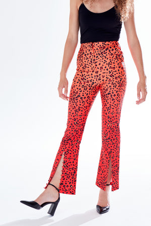 Liquorish Leopard Print Ombre Suit Trousers In Red, Orange And Black