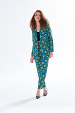 Liquorish African print suit blazer in green, yellow & navy