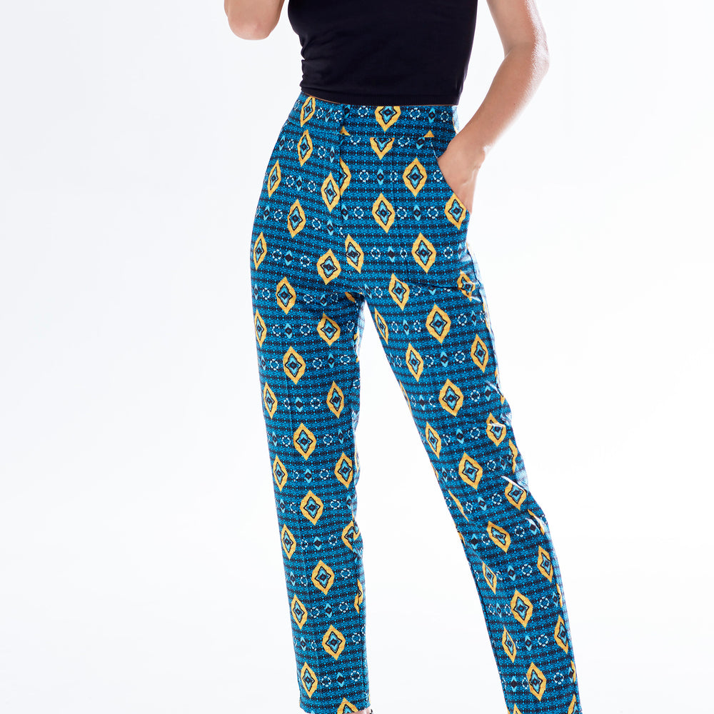 
                  
                    Liquorish African Print Cigarette Suit Trousers in Blue, Yellow & Navy
                  
                