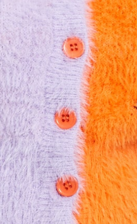 Liquorish Lip Pattern Fluffy Cardigan In Lilac And Orange