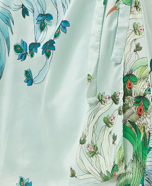 Liquorish Mint Green Bird And Floral Wrap Maxi Dress With Lace Details