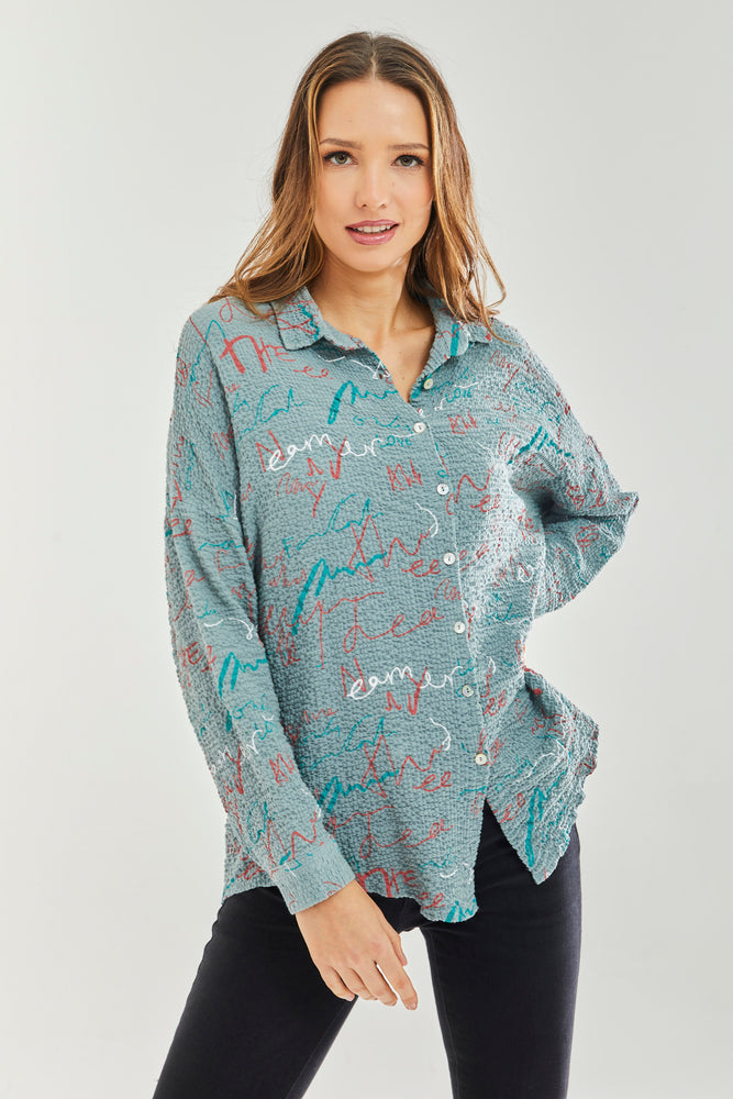 Liquorish Shirt with Multicolour Signature Pattern in Mint
