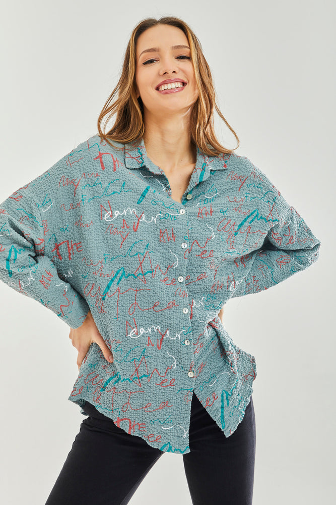 Liquorish Shirt with Multicolour Signature Pattern in Mint