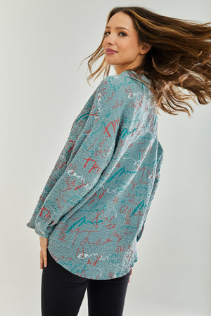 Liquorish Shirt with Multicolour Signature Pattern in Mint