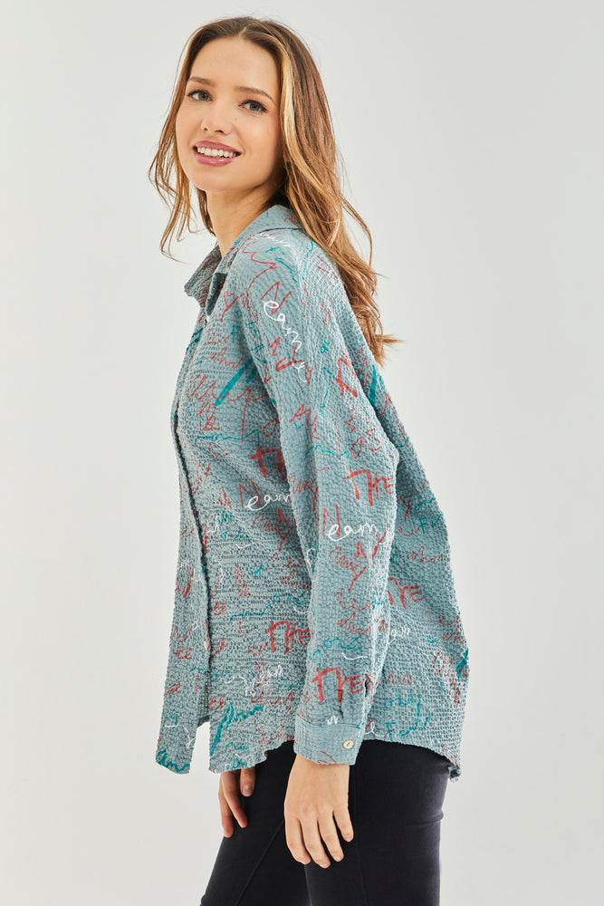 Liquorish Shirt with Multicolour Signature Pattern in Mint