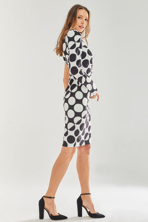 Liquorish One Sleeve Midi Dress in Black and White Spot Print